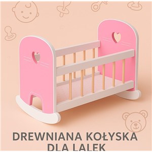 Drewniana kołyska Baby Rose dla lalek 35-45 cm
