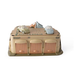 BIO garaż z 3 autami i kartonowe zabawki