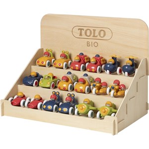 Drewniany ekspozytor+20 pojazdów Baby mix TOLO Bio