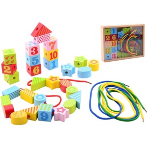 Zestaw drewnianych klocków i sznurków