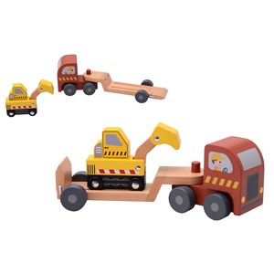 Drewniane auto z naczepą i koparką JOUECO