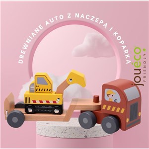 Drewniane auto z naczepą i koparką JOUECO