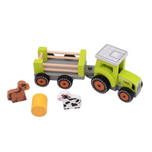Drewniany traktor z przyczepą i zwierzętami JOUECO