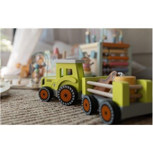 Drewniany traktor z przyczepą i zwierzętami JOUECO