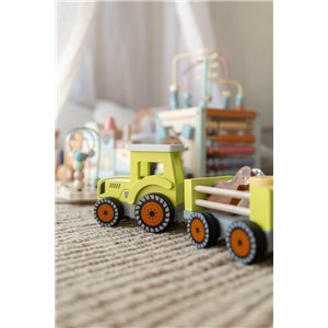 Drewniany traktor z przyczepą i zwierzętami JOUECO
