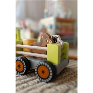 Drewniany traktor z przyczepą i zwierzętami JOUECO