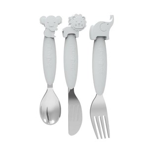 B-Zestaw sztućców dla dzieci silkon/Inox grey