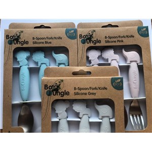 B-Zestaw sztućców dla dzieci silkon/Inox grey