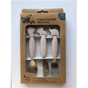 B-Zestaw sztućców dla dzieci silkon/Inox pink