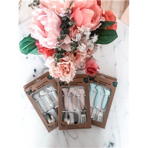 B-Zestaw sztućców dla dzieci silkon/Inox pink