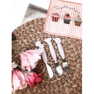 B-Zestaw sztućców dla dzieci silkon/Inox pink