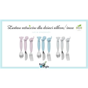 B-Zestaw sztućców dla dzieci silkon/Inox pink