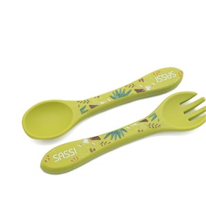 Sztućce silikonowe dla dzieci zestaw Dinozaur SASS
