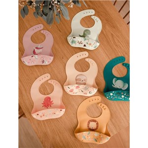 Śliniak silikonowy z kieszonką Leniwiec SASSI