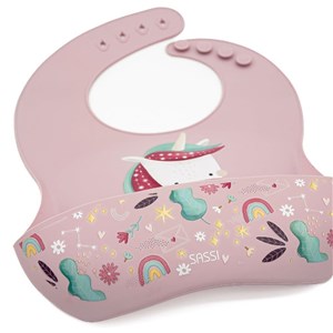 Śliniak silikonowy z kieszonką Jednorożec SASSI